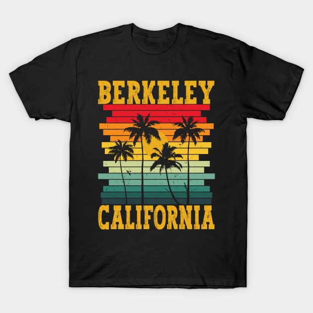 Retro Berkeley California USA Tropical Summer Palm Trees T-Shirt by Art master